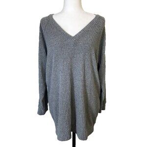 WILFRED FREE Raglan Sleeve Ribbed Tunic Sweater Dress Size Medium Gray V-Neck